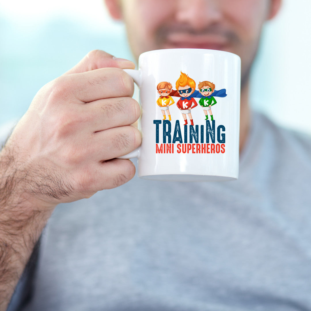 Training mini super heroes Mug 15 oz