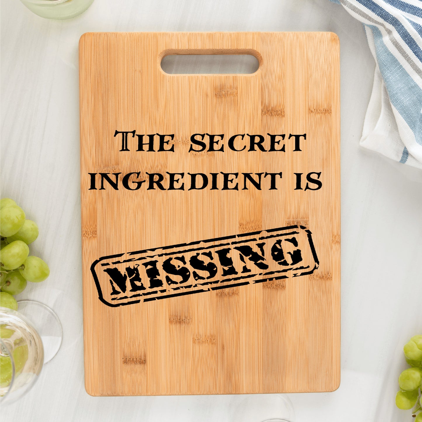 The secret ingredient is missing bamboo cutting board funny gift for kitchen gift for baker