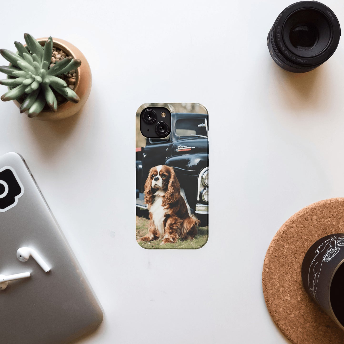 Cavalier King Charles Spaniel with Ford Truck - iphone 15 slim case