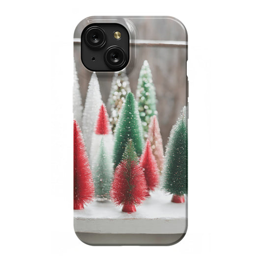 Bottle Brush Christmas trees green and red - iPhone 15 slim case