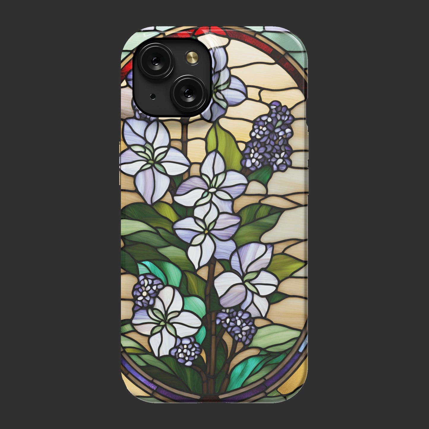 iphone 15 slim case, Lilac flowers as stain glass design 1