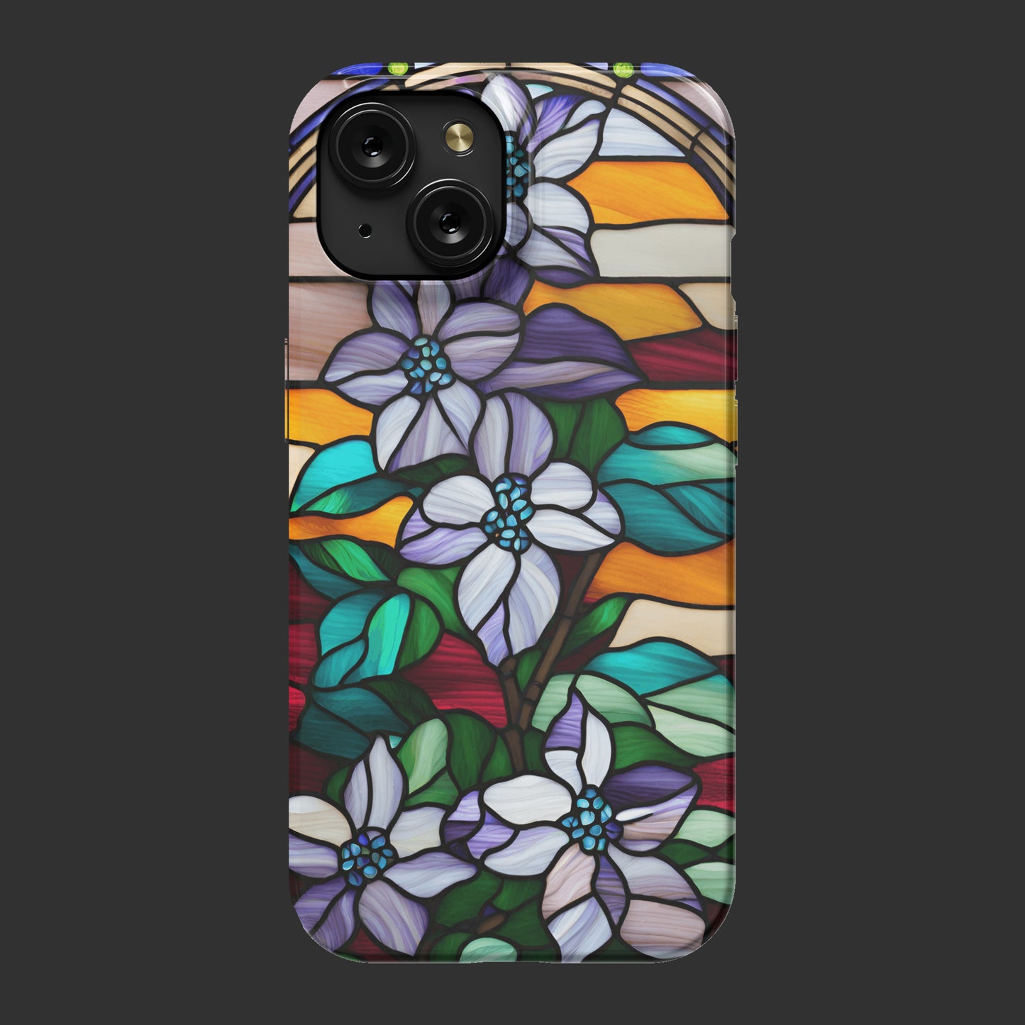 iPhone 15 slim case, Lilac flowers as stain glass design 2