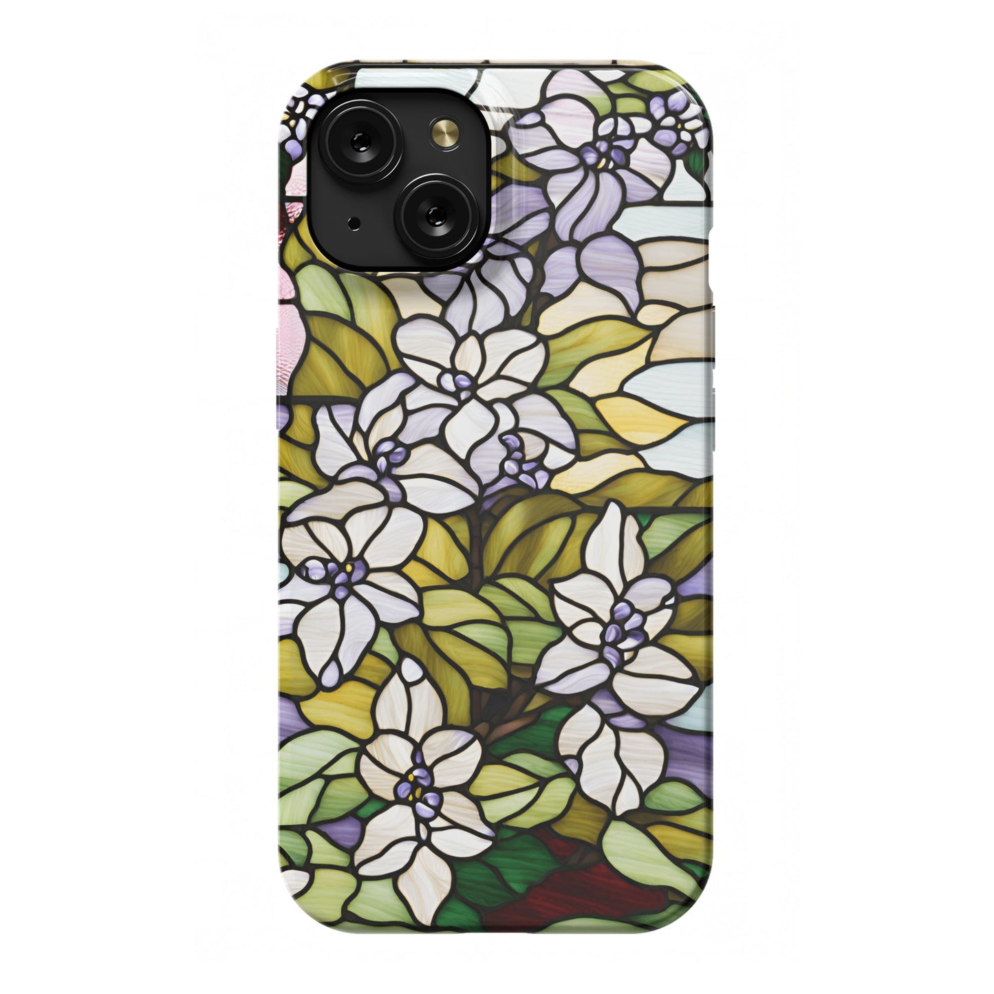 iPhone 15 slim case, Lilac flowers as stain glass design 3