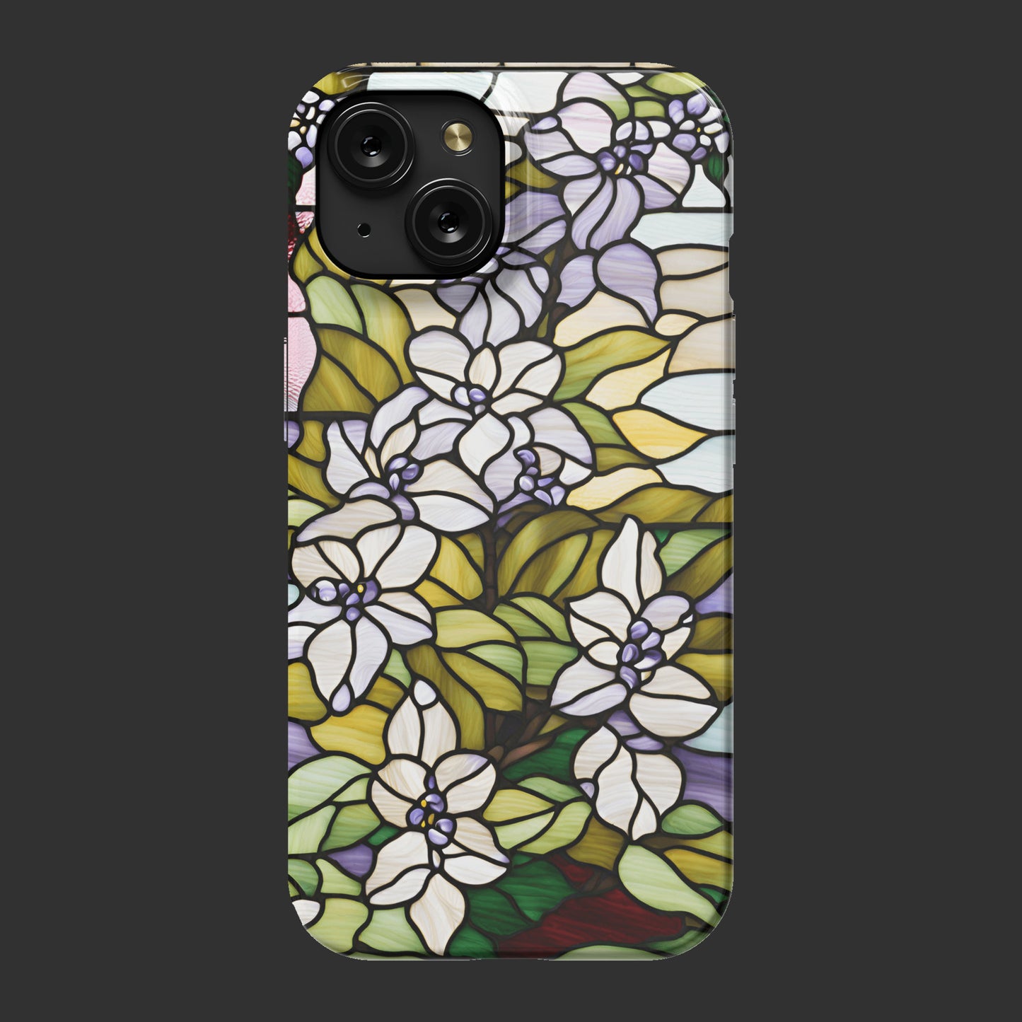 iPhone 15 slim case, Lilac flowers as stain glass design 3