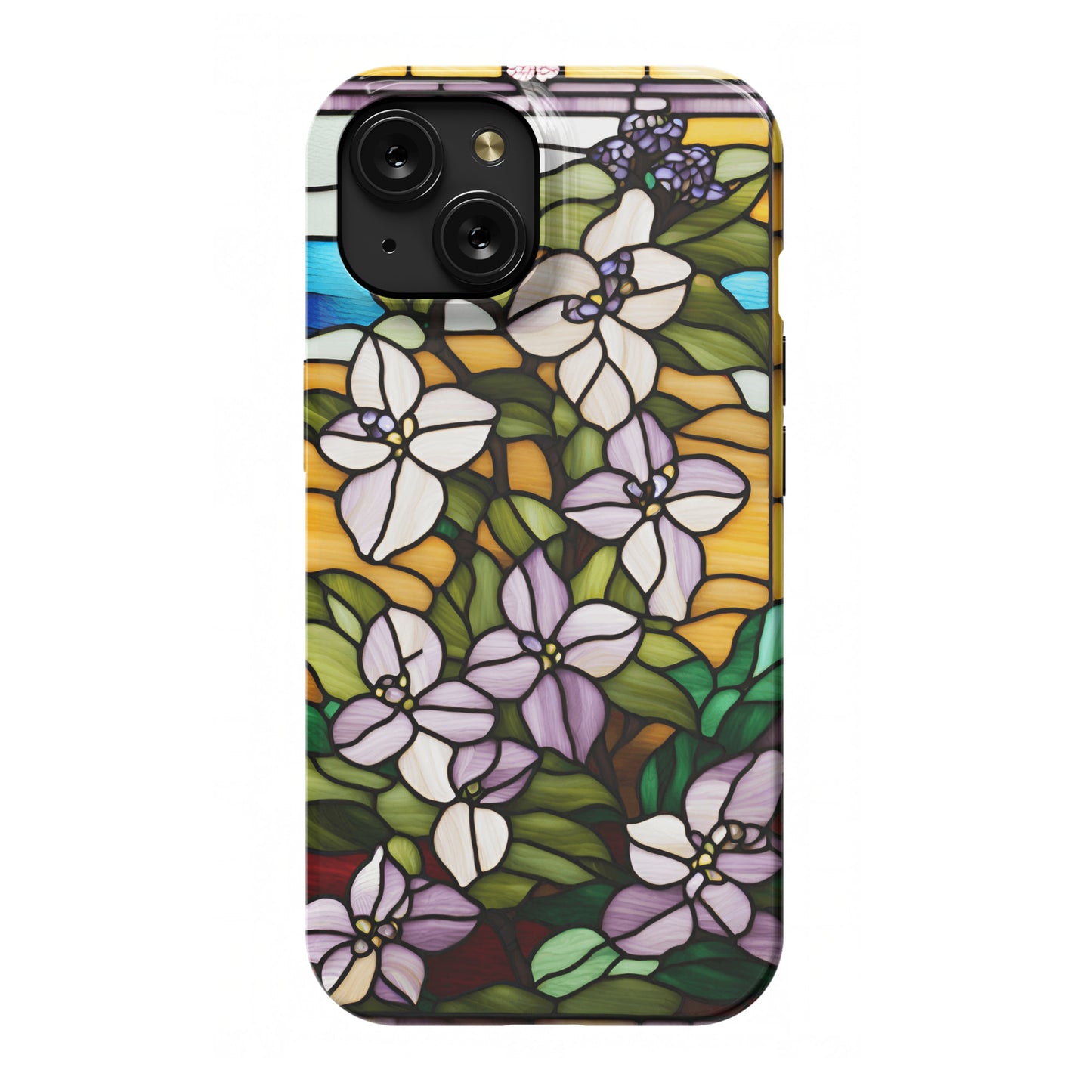 iPhone 15 slim case, Lilac flowers as stain glass design 4