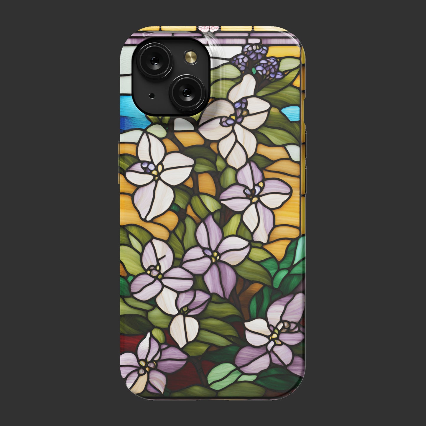 iPhone 15 slim case, Lilac flowers as stain glass design 4