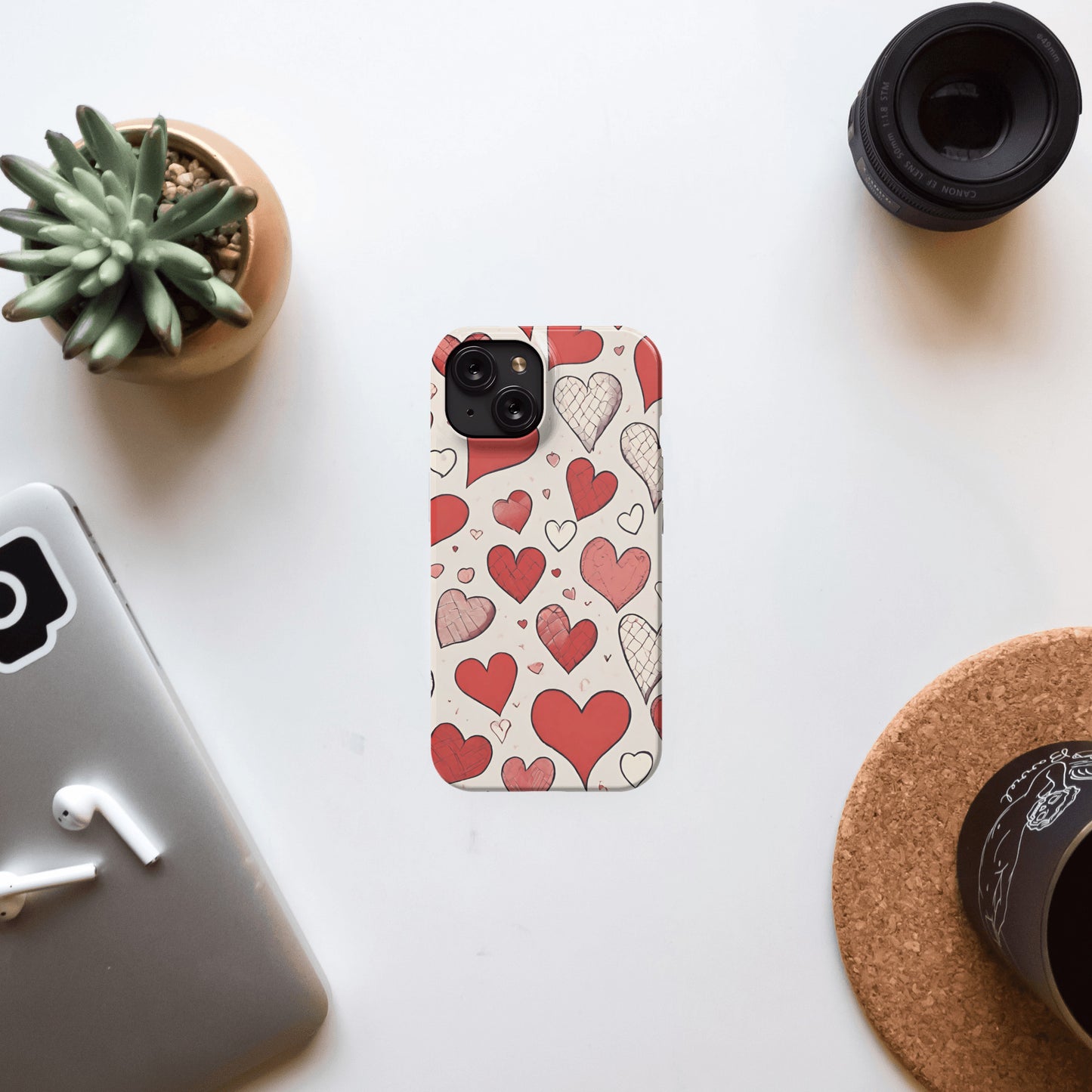 iPhone 15 slim case, Heart pattern