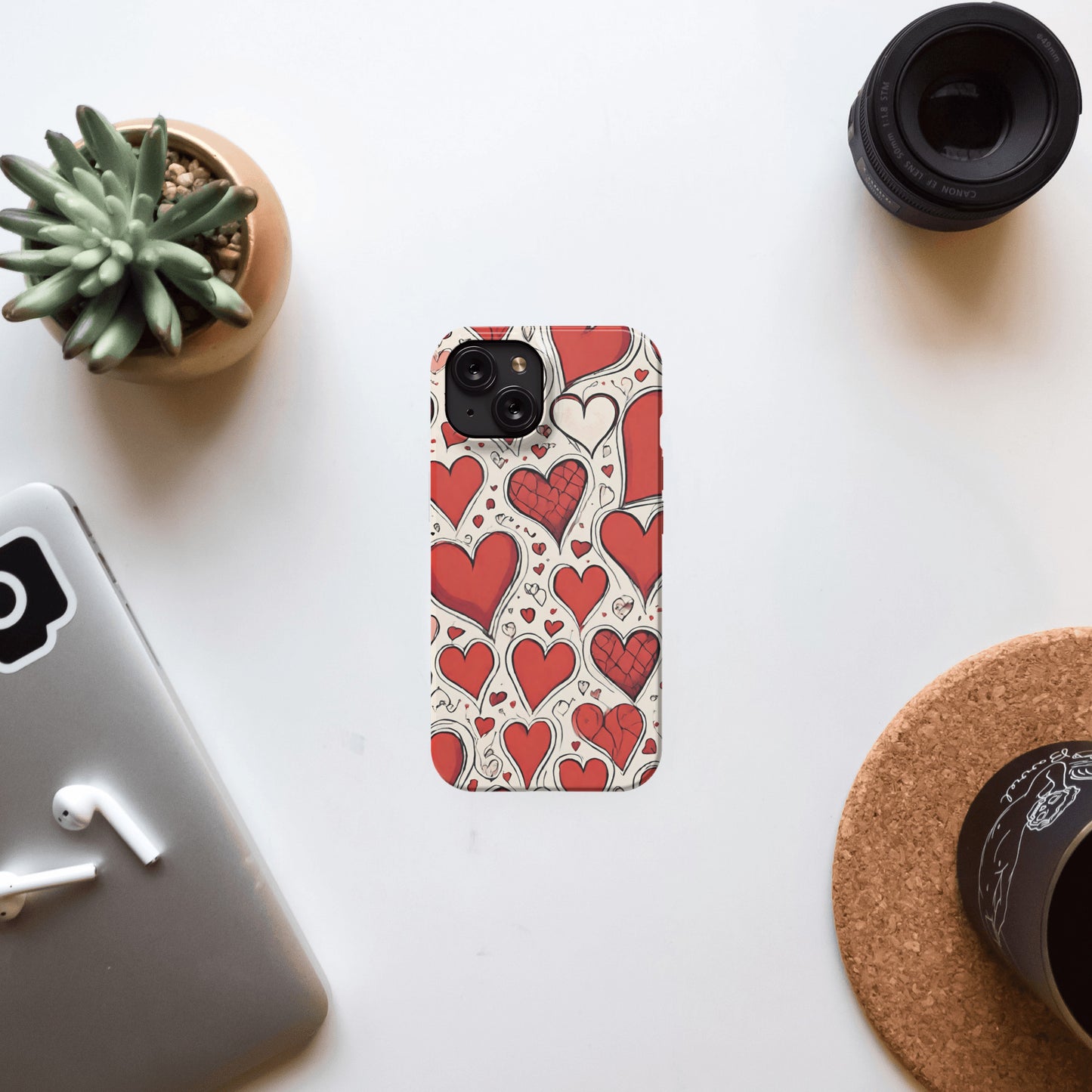 iPhone 15 slim case, Heart design 2, Valentine's Day