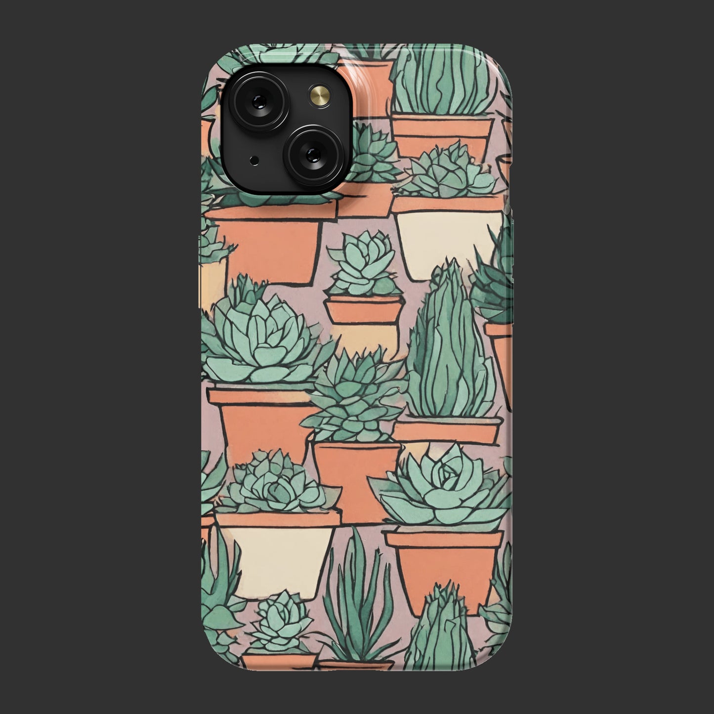 iPhone 15 slim case, Succulents pattern