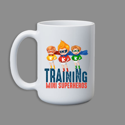 Training mini super heroes Mug 15 oz