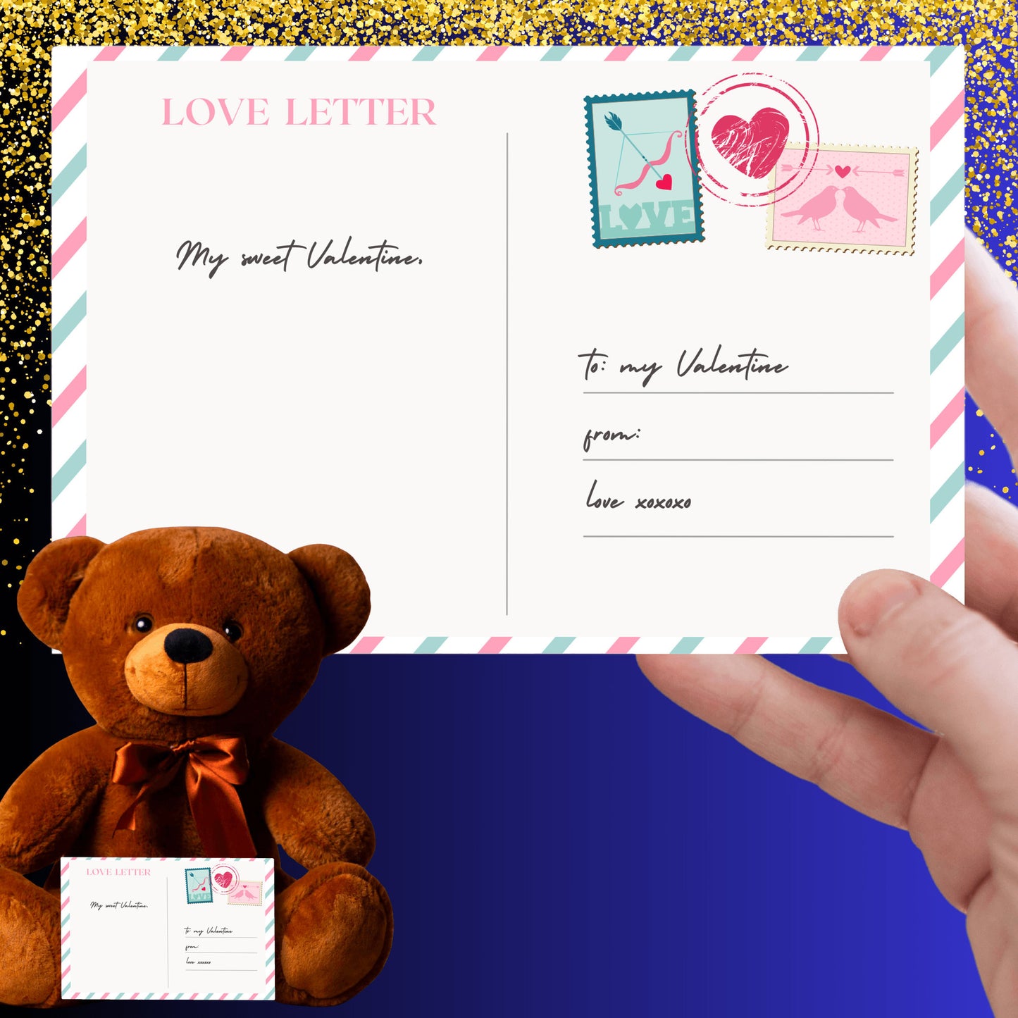 Valentine's Day Letter with Teddy Bear, can write on back
