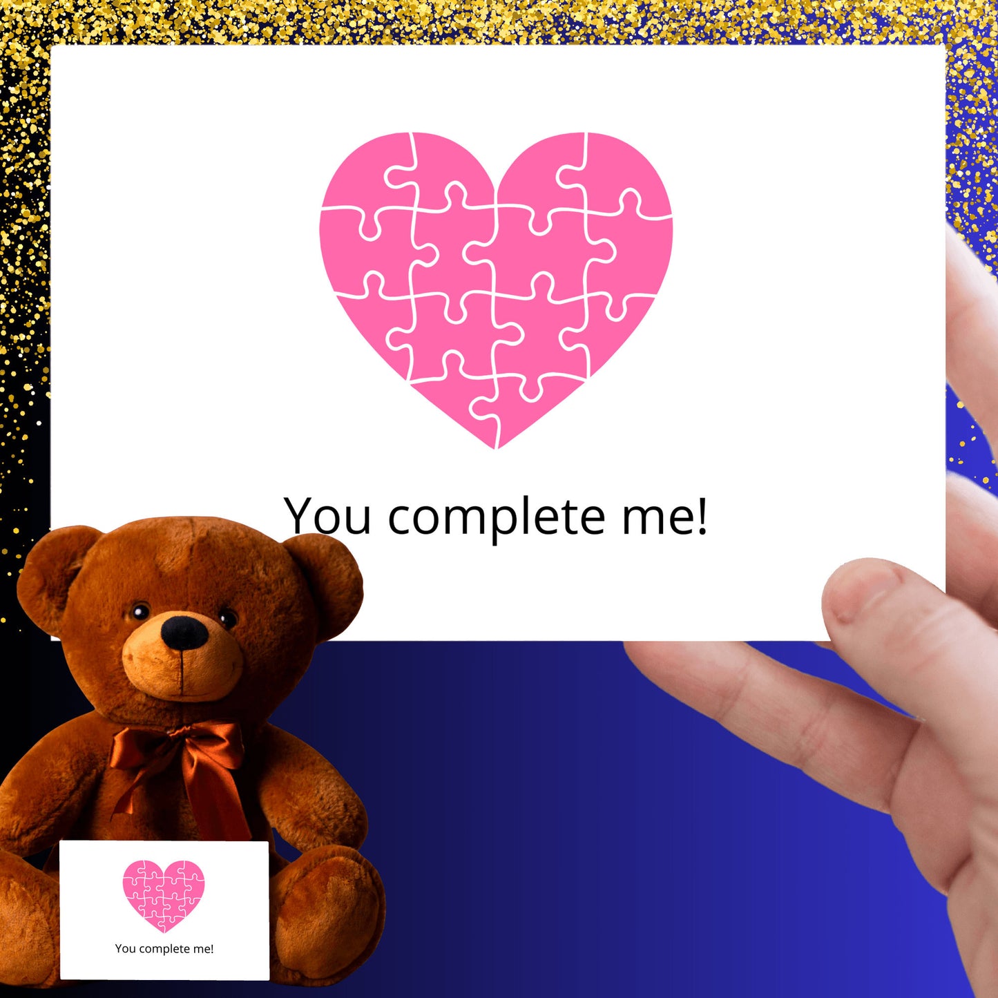 You complete me Teddy Bear with sign puzzle heart