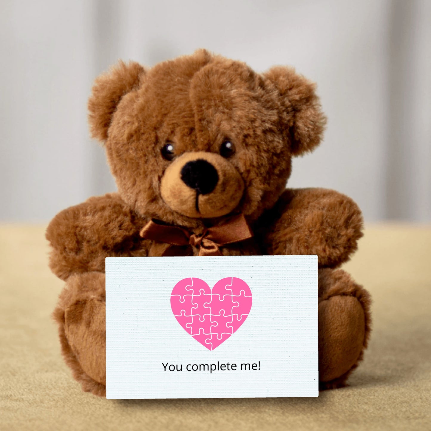 You complete me Teddy Bear with sign puzzle heart