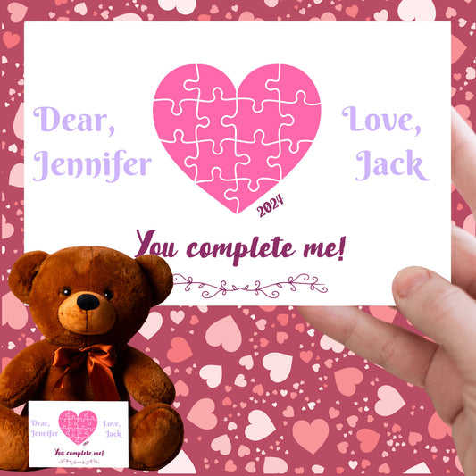 Personalize You complete me puzzle heart Teddy Bear 3 sizes to choose from