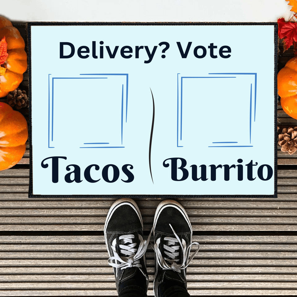 Delivery vote tacos burrito funny doormat package voting doormat