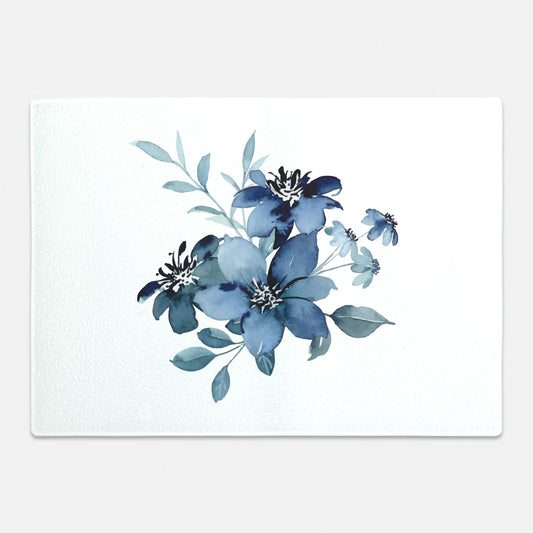 Blue flowers on glass cutting board gift