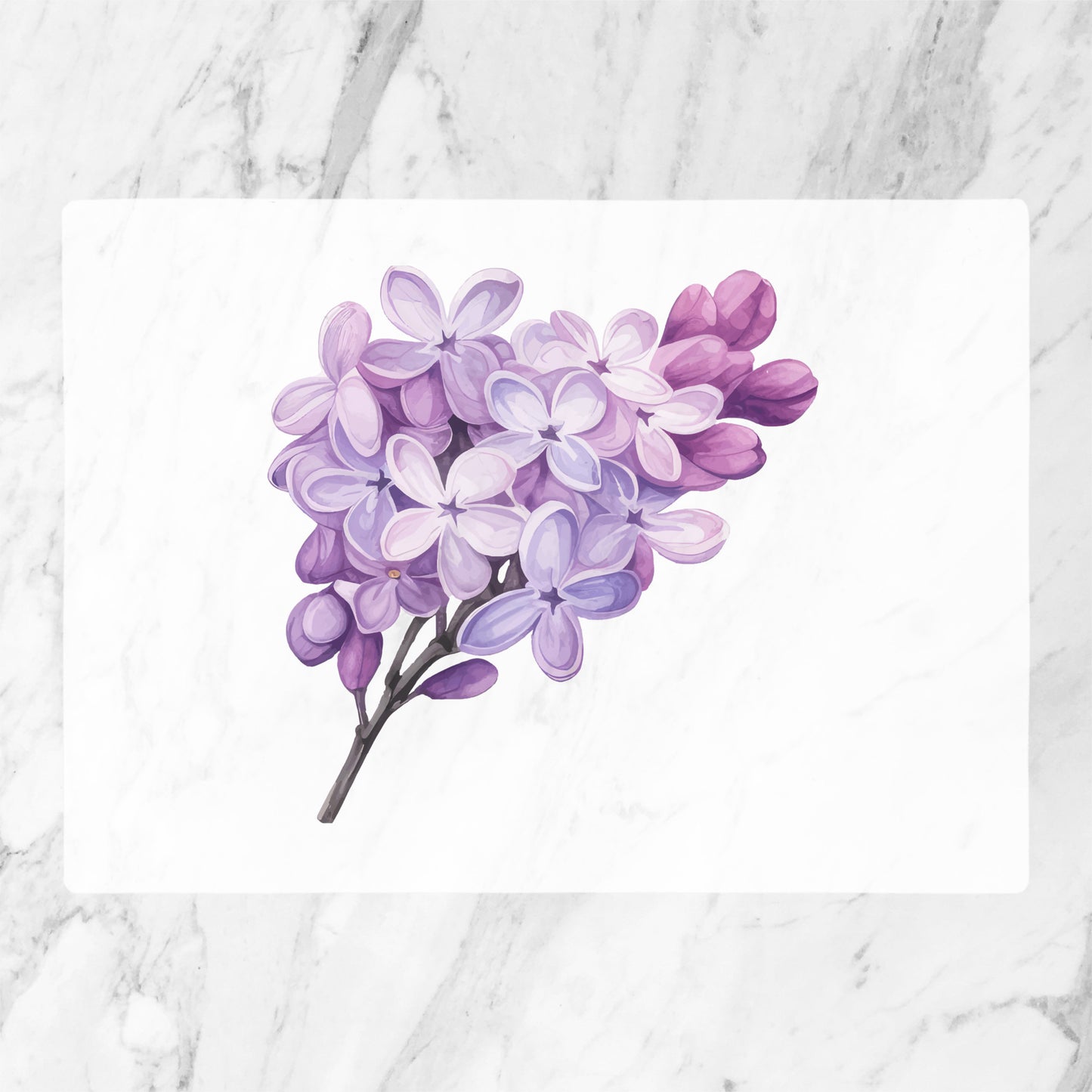 Lilac flowers on glass cutting board for gift