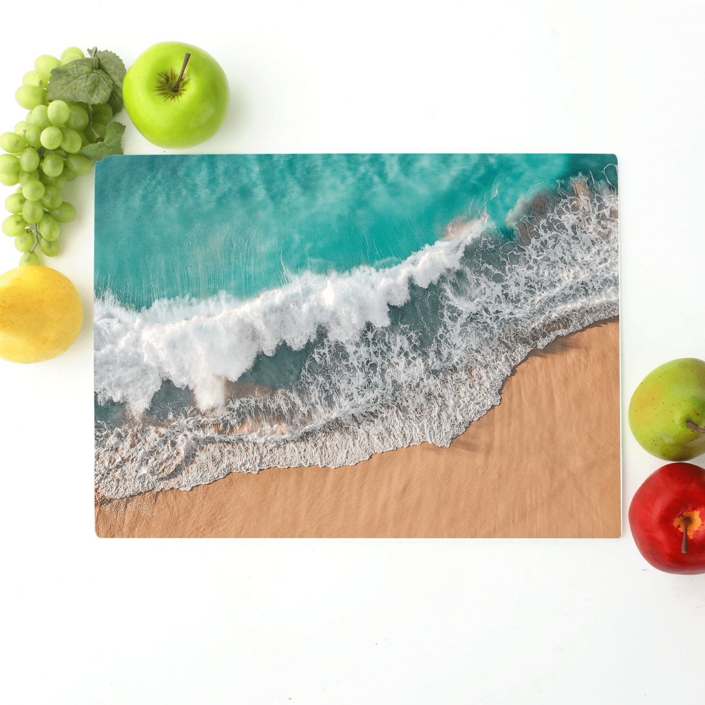 Ocean wave on beach printed on glass cutting board for gift