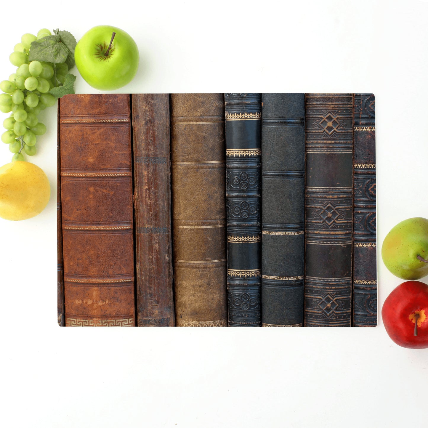 Vintage Books printed on a glass cutting board for gift