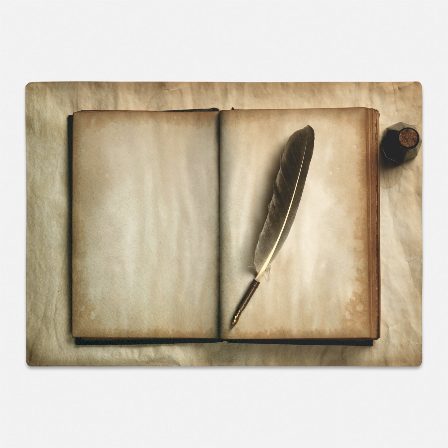 Vintage book with feather pen printed on glass cutting board for gift