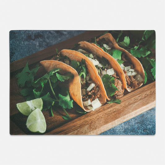 Tacos printed on a glass cutting board gift for taco lovers