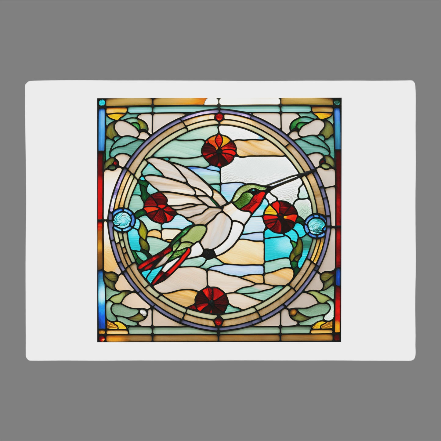 Hummingbird Stained glass printed on a glass cutting board great gift idea