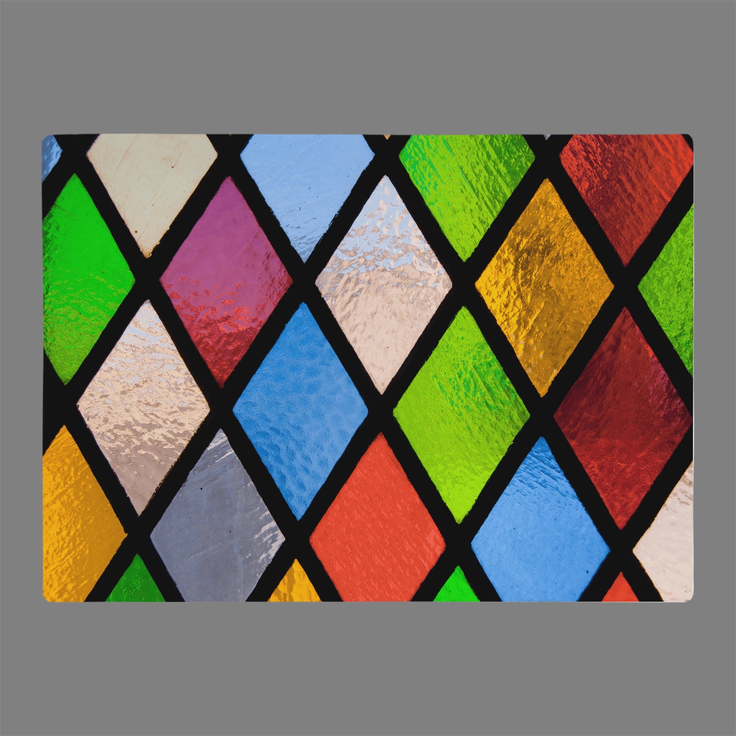 Diamond stain glass design printed on a glass cutting board great gift idea
