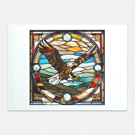 Bald Eagle stain glass design printed on a glass cutting board unique gift idea