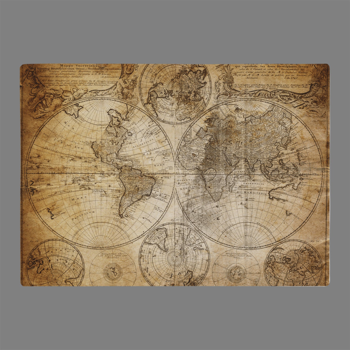 Vintage world map printed on glass cutting board unique gift idea