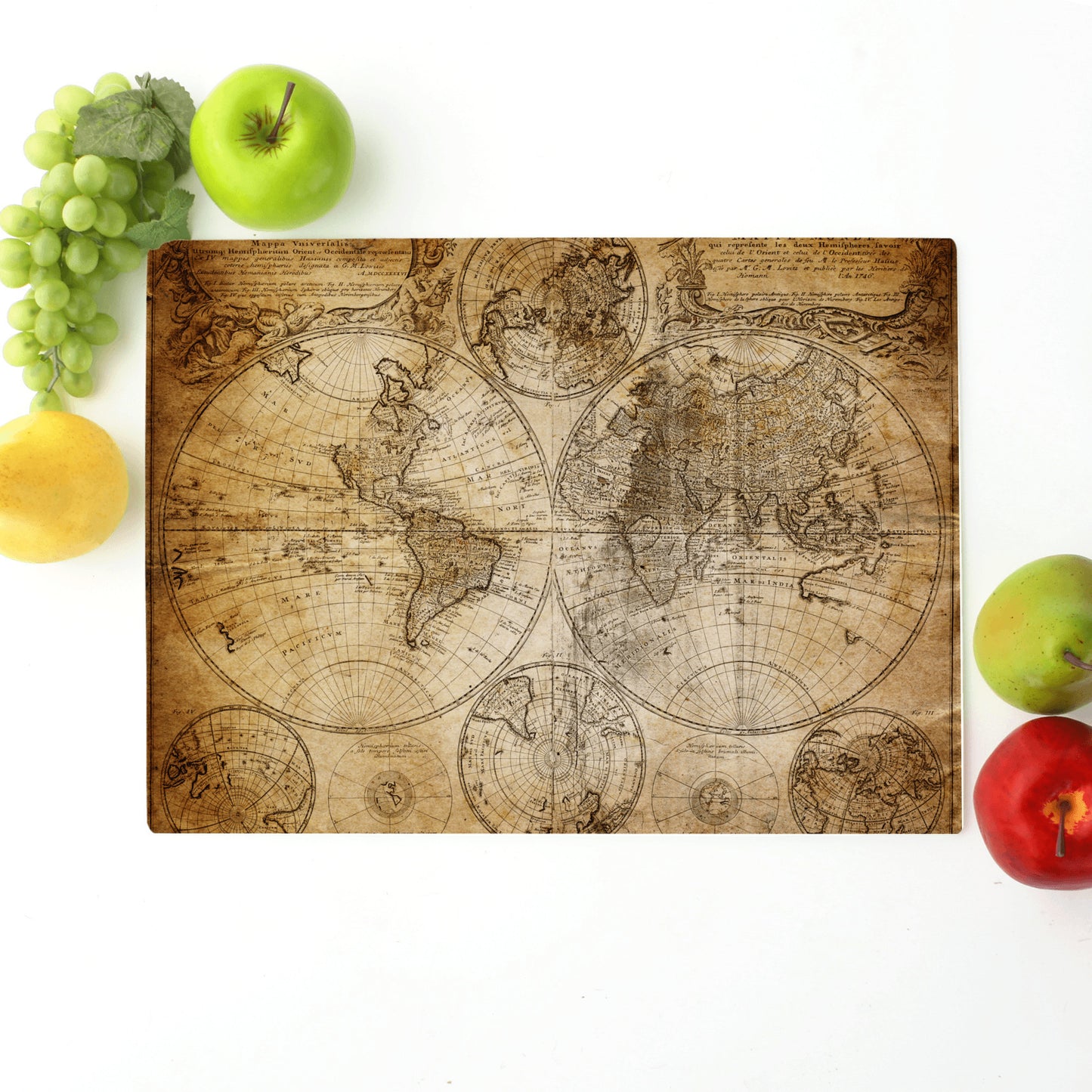 Vintage world map printed on glass cutting board unique gift idea