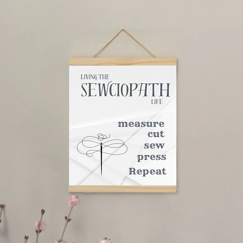 Living the sewciopath life measure cut sew press repeat canvas wall art gift for sewers gift for quilters