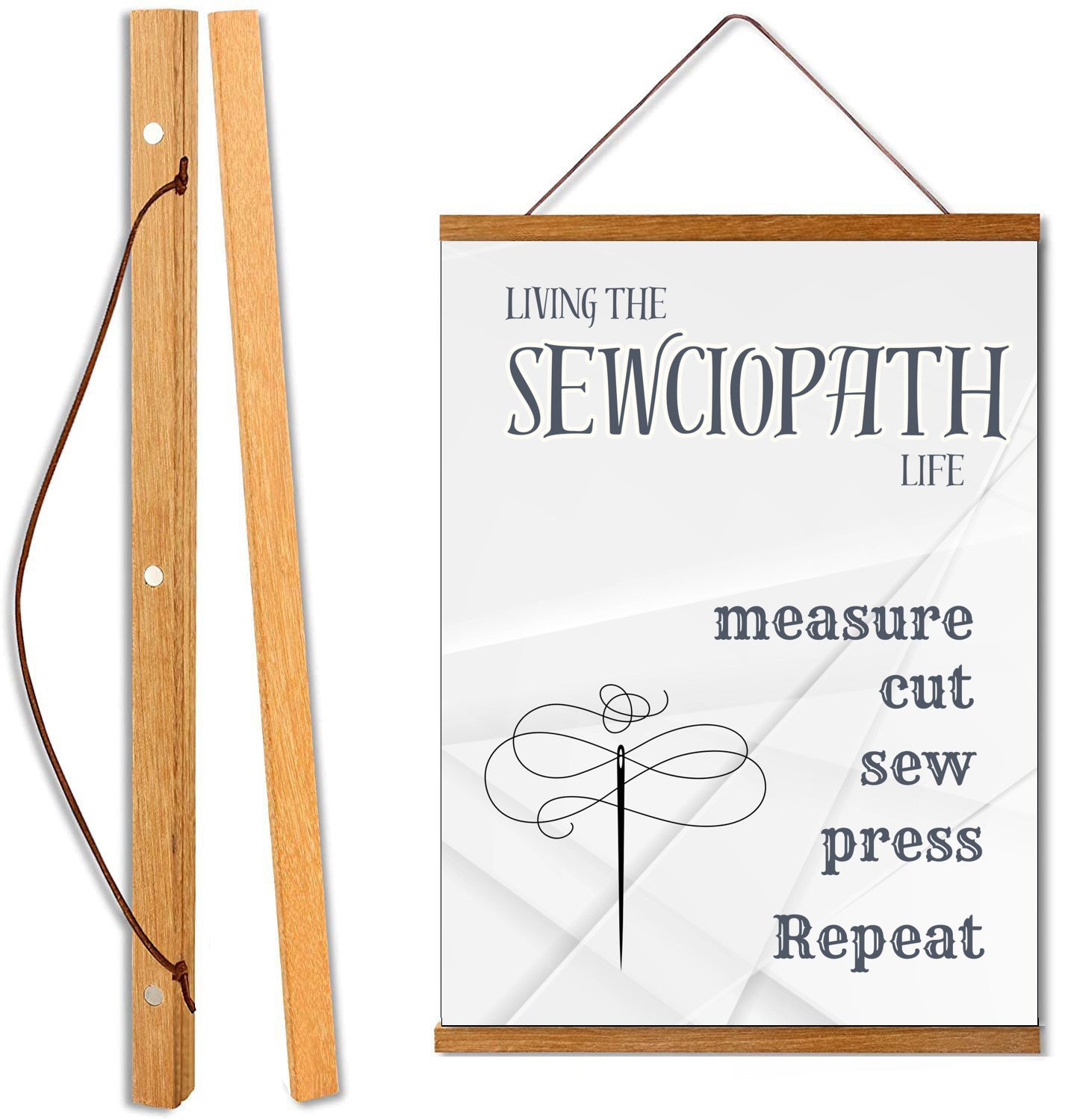 Living the sewciopath life measure cut sew press repeat canvas wall art gift for sewers gift for quilters