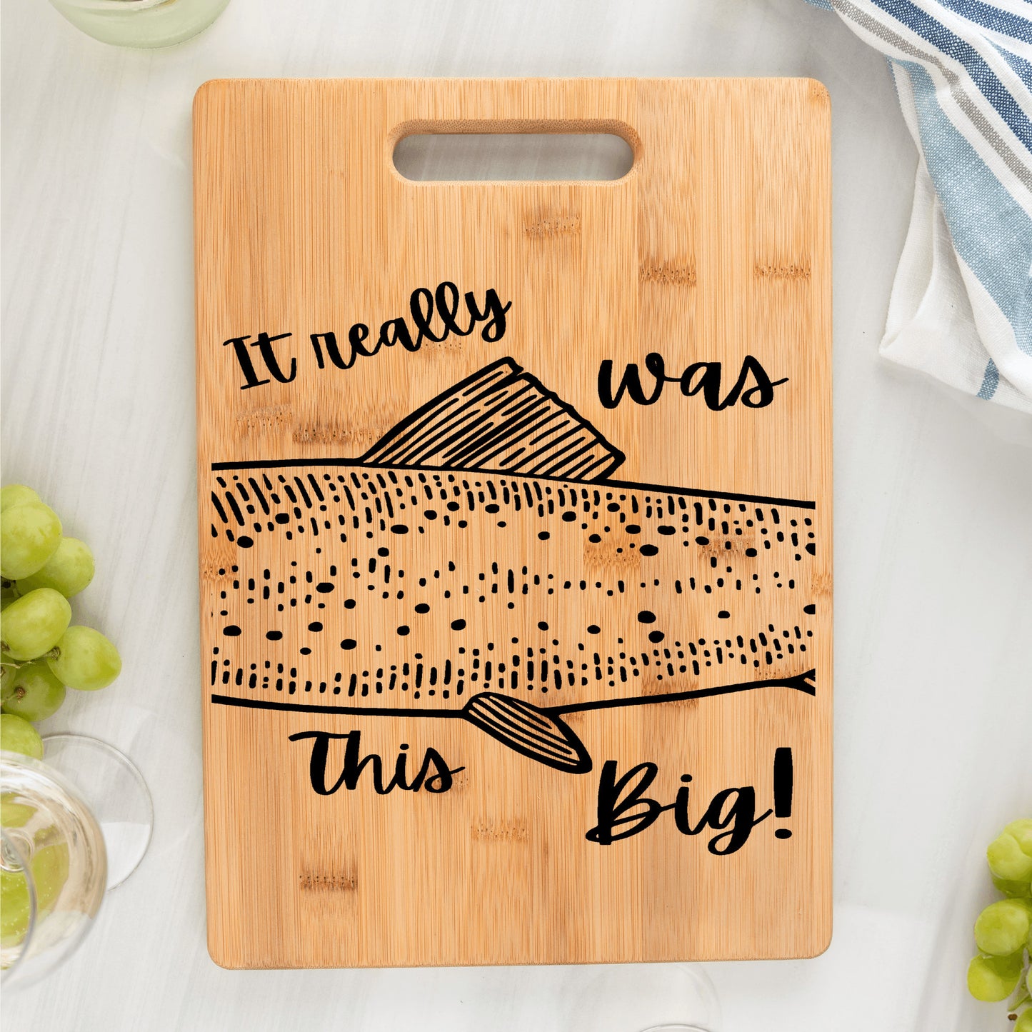 Fish bamboo cutting board, bread board, gift for fisherman, fishing funny, It really was this big