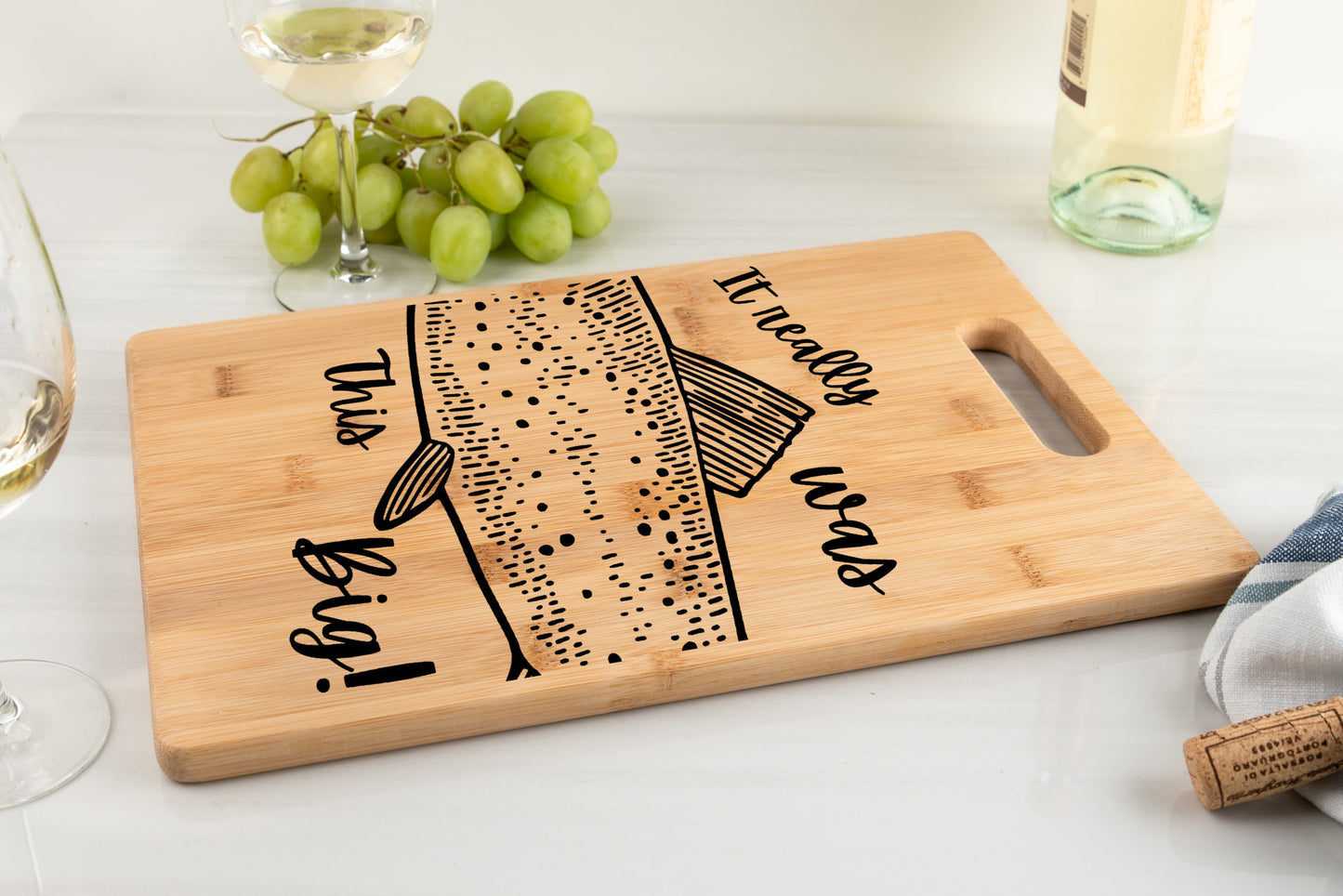 Fish bamboo cutting board, bread board, gift for fisherman, fishing funny, It really was this big