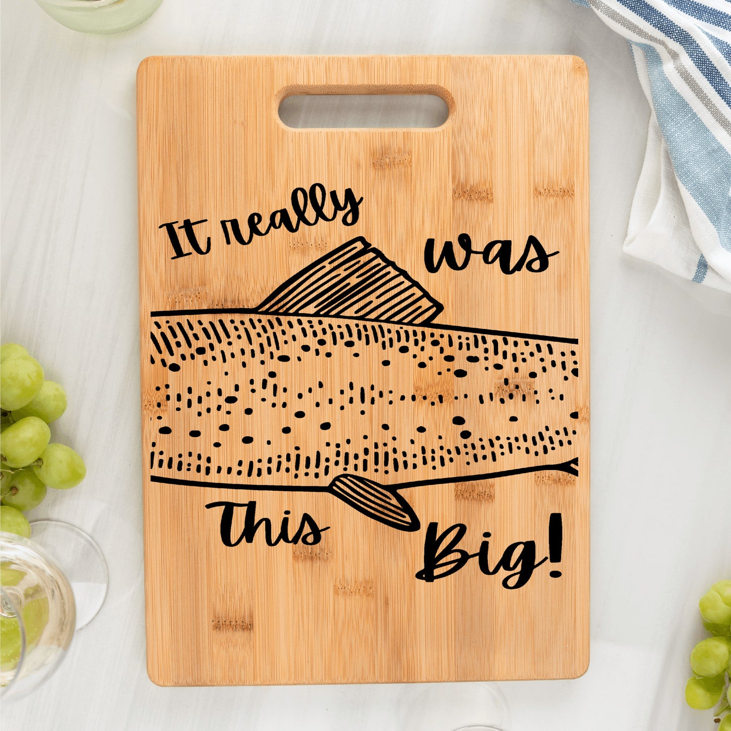 Fish bamboo cutting board, bread board, gift for fisherman, fishing funny, It really was this big