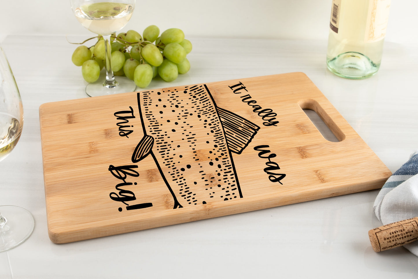 Fish bamboo cutting board, bread board, gift for fisherman, fishing funny, It really was this big