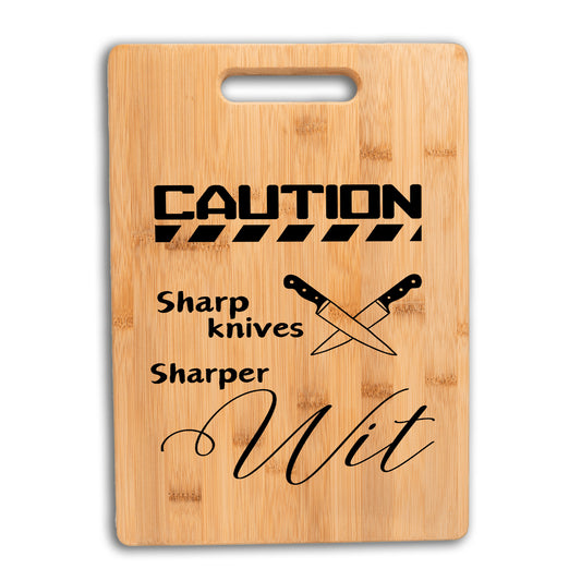 Bamboo cutting board, Sharp knives sharper wit, funny gift for cook, funny gift for baker