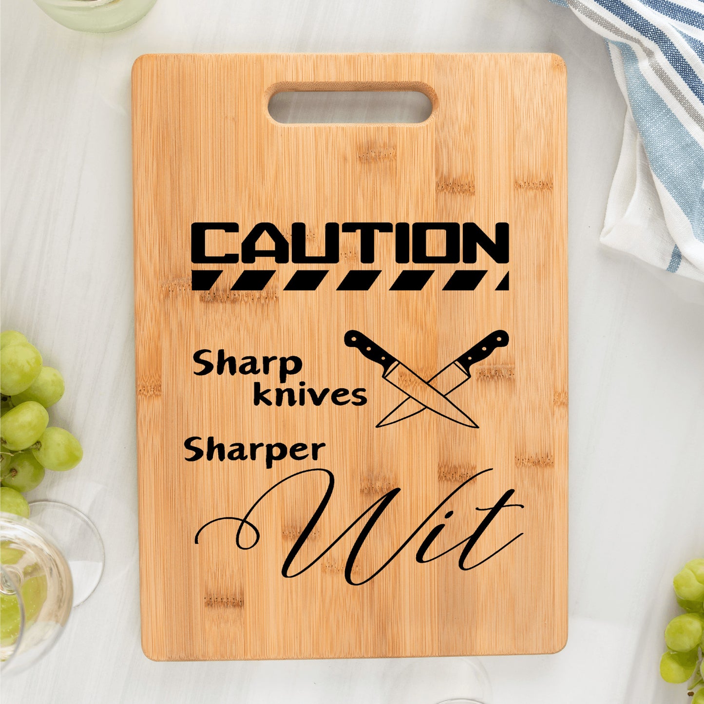 Bamboo cutting board, Sharp knives sharper wit, funny gift for cook, funny gift for baker