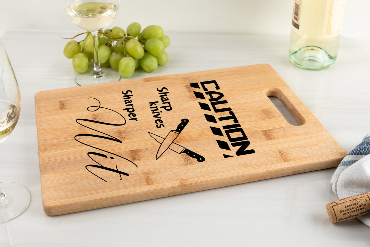 Bamboo cutting board, Sharp knives sharper wit, funny gift for cook, funny gift for baker