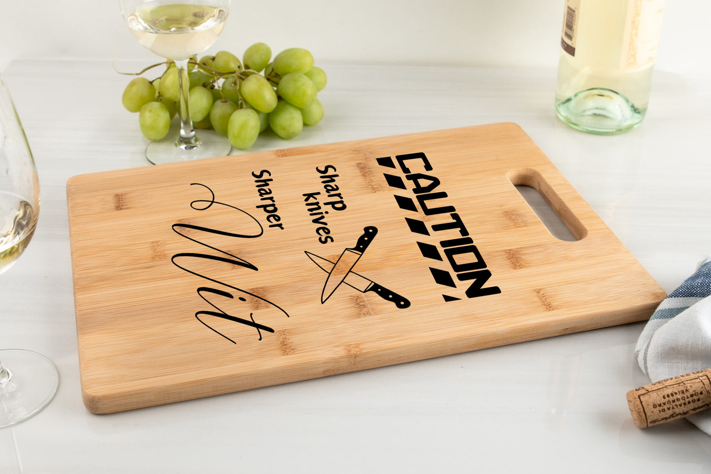 Bamboo cutting board, Sharp knives sharper wit, funny gift for cook, funny gift for baker