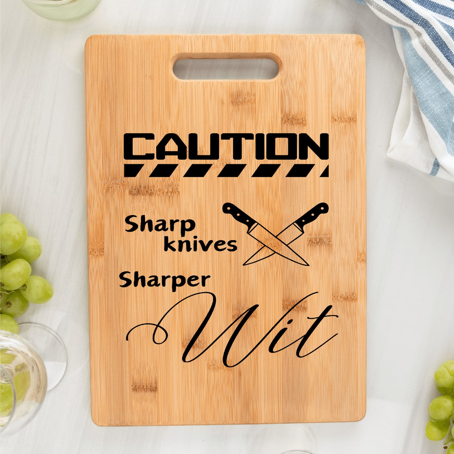 Bamboo cutting board, Sharp knives sharper wit, funny gift for cook, funny gift for baker