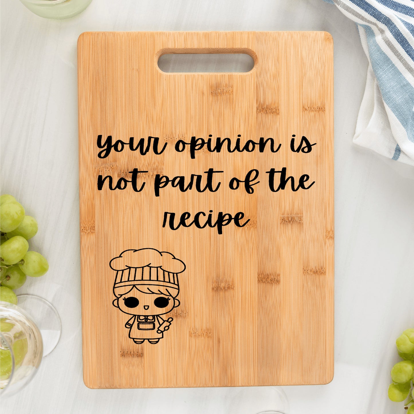 Your opinion is not part of the recipe cutting board, funny kitchen gift, funny bamboo cutting board, bread board