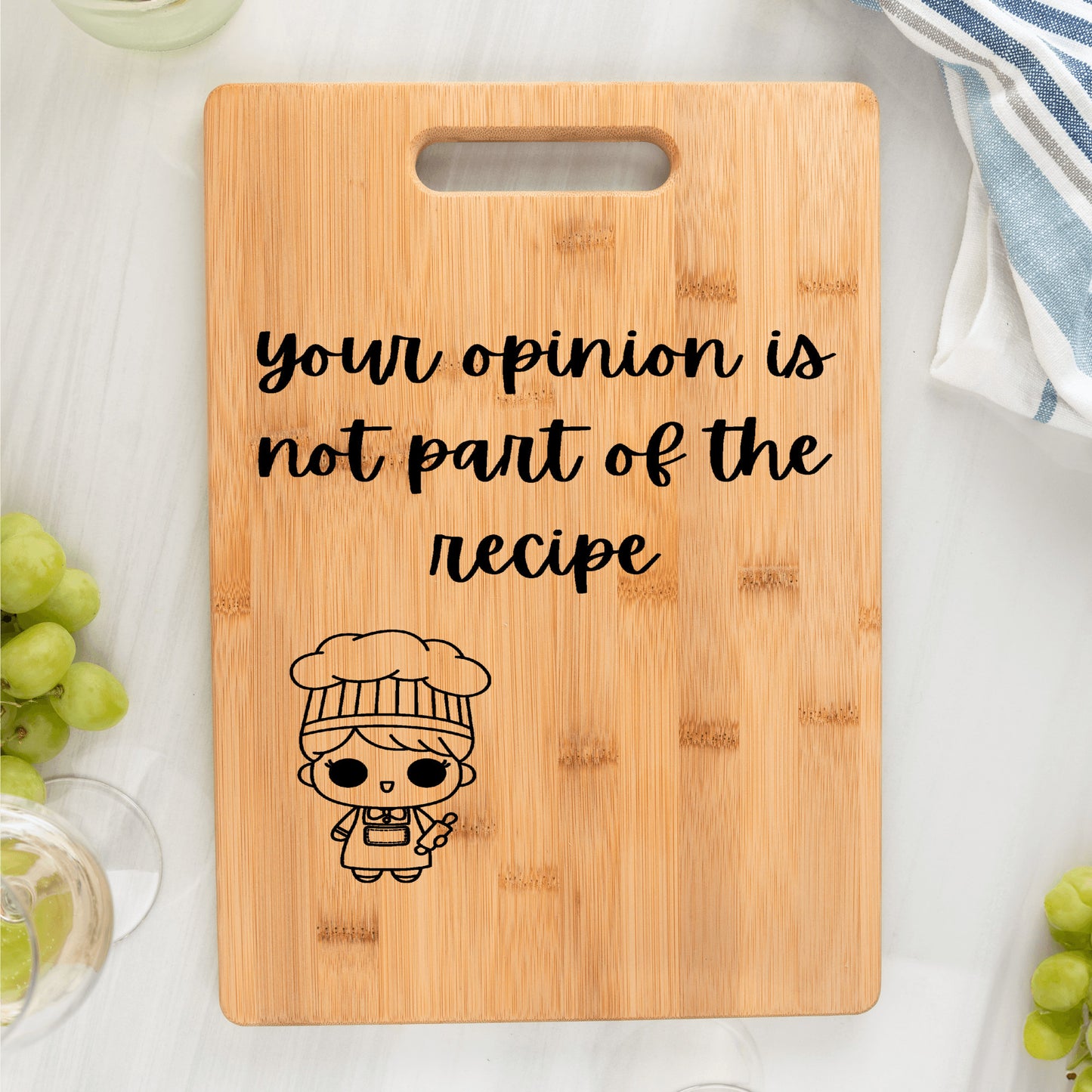 Your opinion is not part of the recipe cutting board, funny kitchen gift, funny bamboo cutting board, bread board