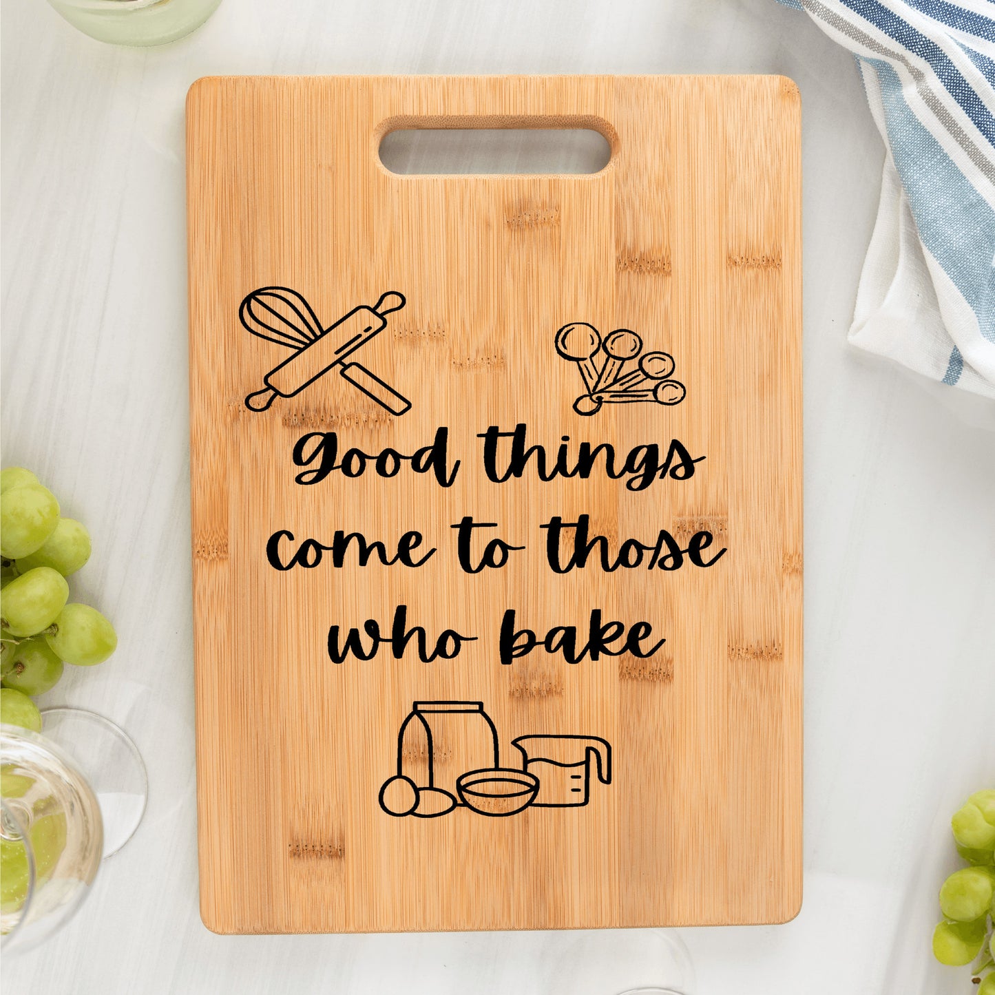 Good thing come to those who bake bamboo cutting board, gift for baker, kitchen gift