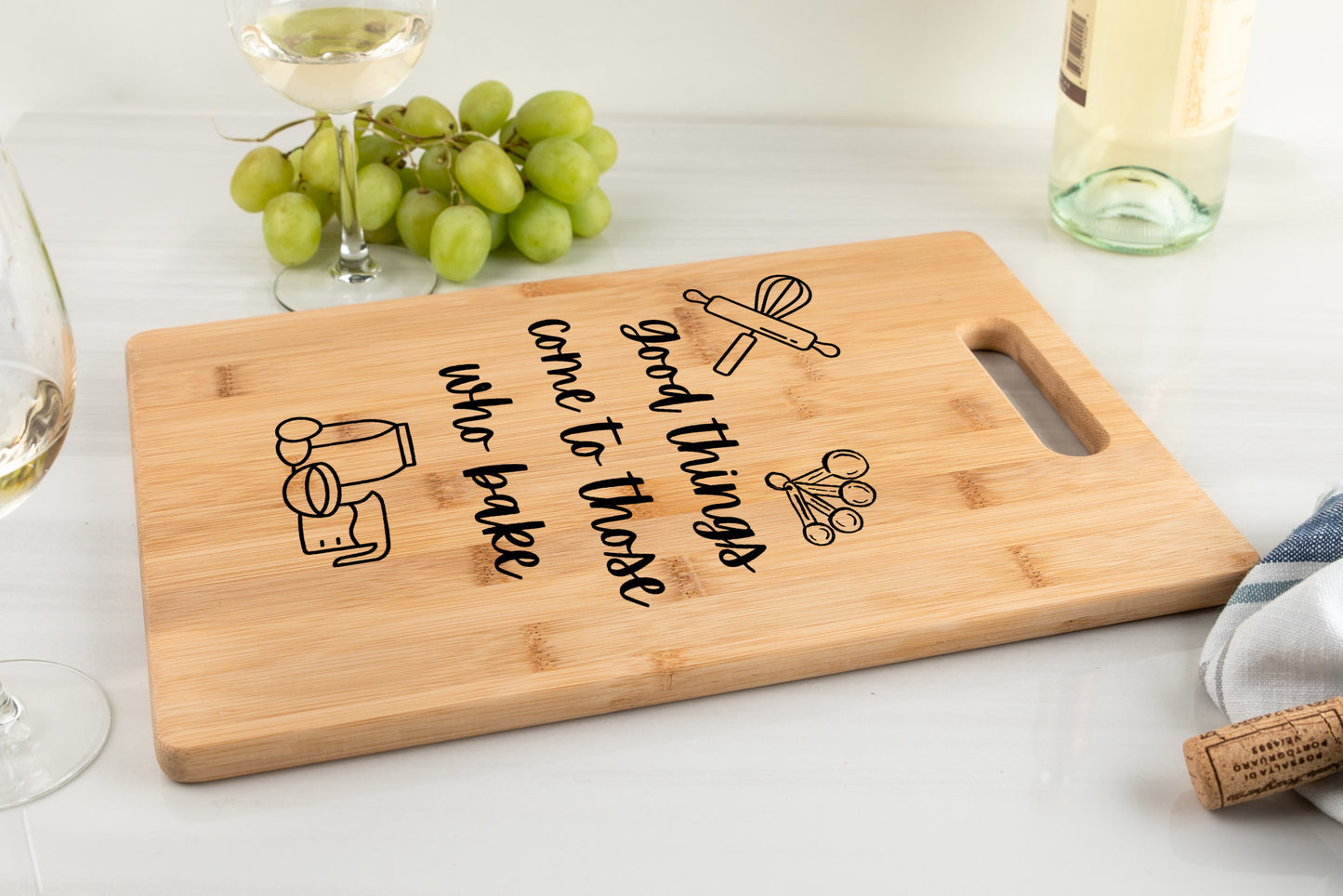 Good thing come to those who bake bamboo cutting board, gift for baker, kitchen gift