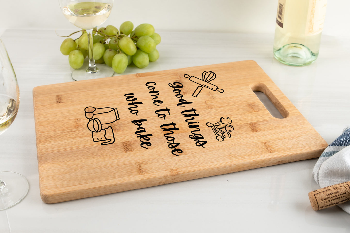 Good thing come to those who bake bamboo cutting board, gift for baker, kitchen gift