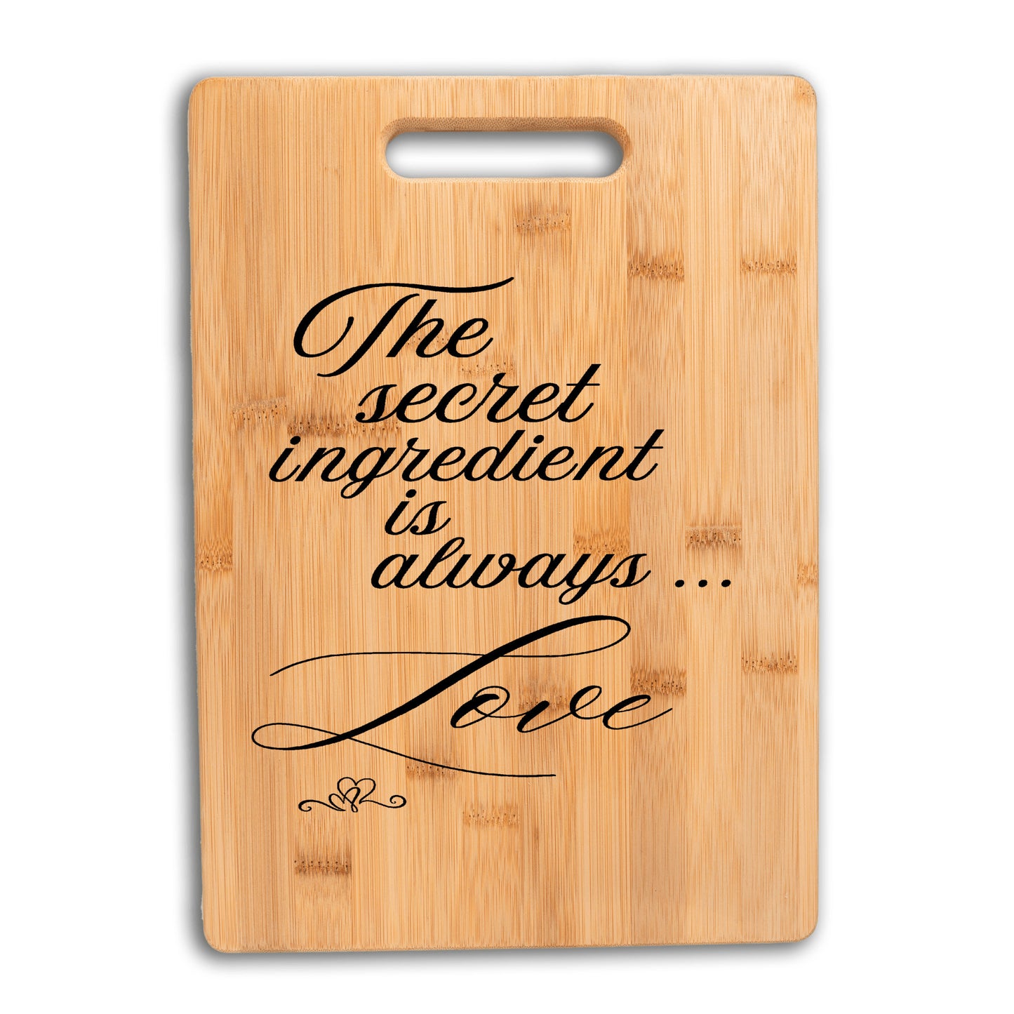 The secret ingredient is always love words on bamboo cutting board gift for kitchen gift for baker