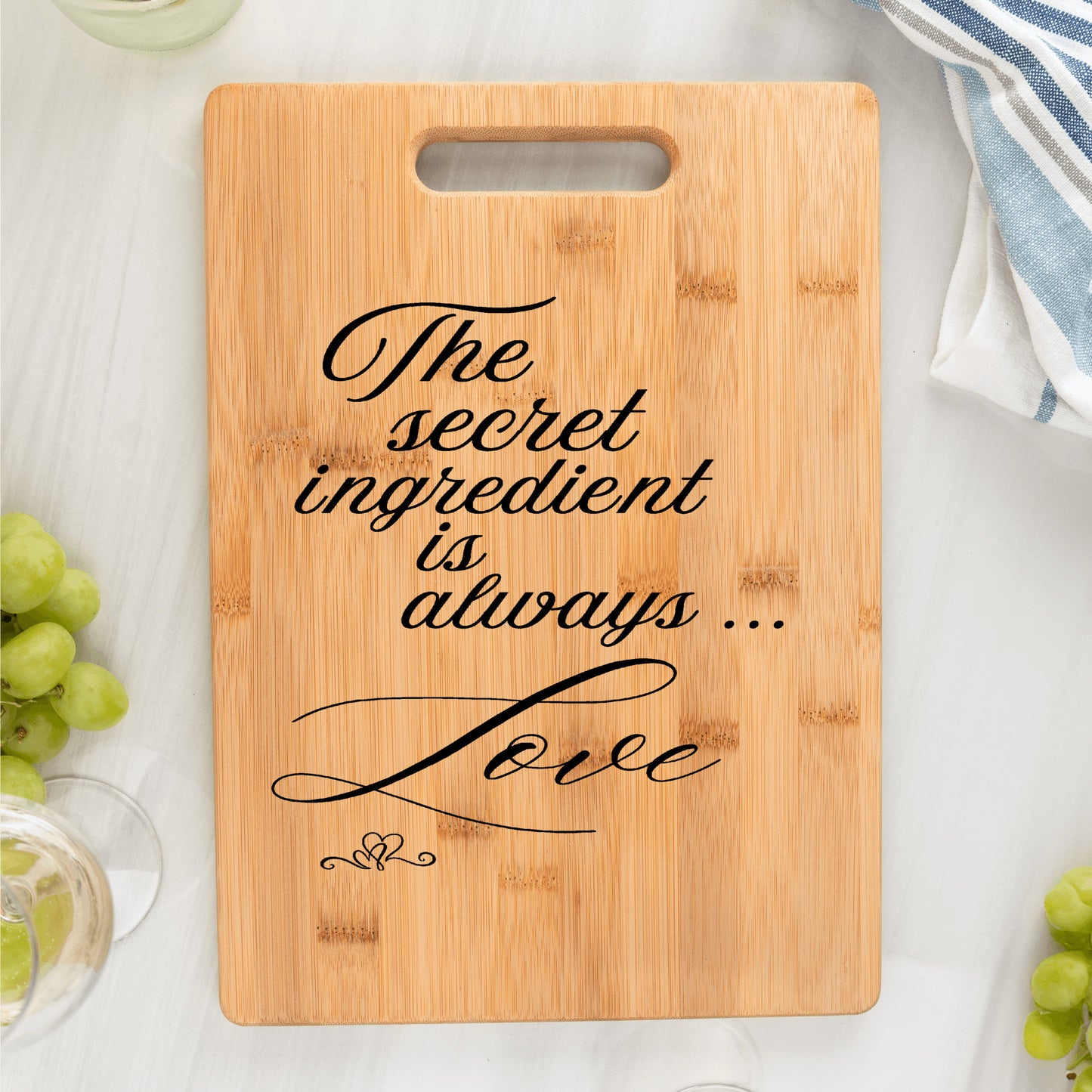 The secret ingredient is always love words on bamboo cutting board gift for kitchen gift for baker