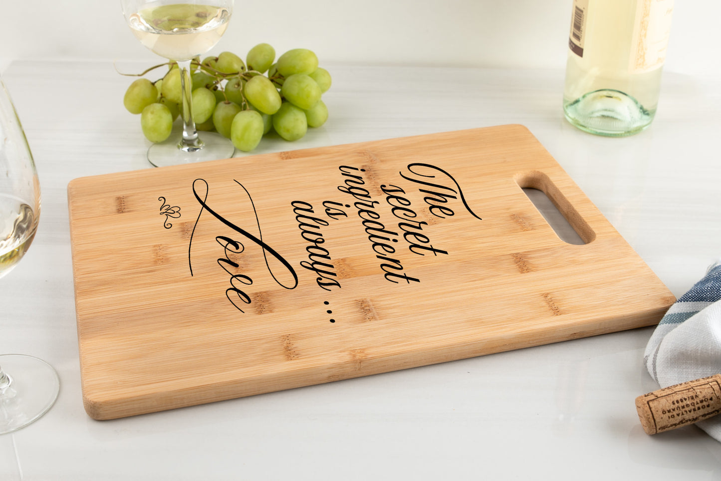 The secret ingredient is always love words on bamboo cutting board gift for kitchen gift for baker