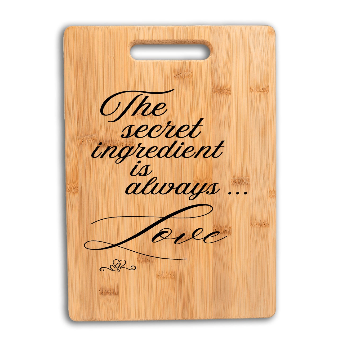 The secret ingredient is always love words on bamboo cutting board gift for kitchen gift for baker